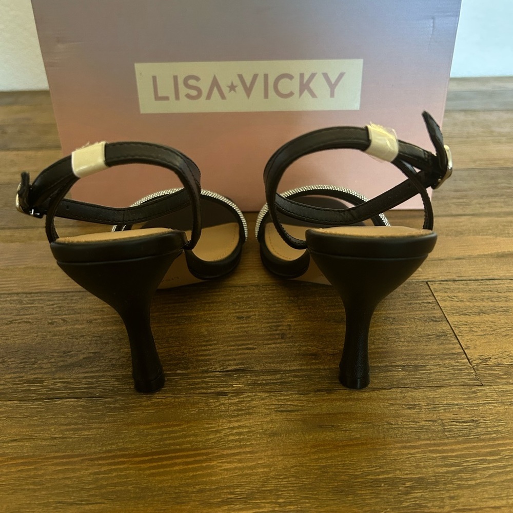 LISA VICKY Gem Crystal Ankle Strap Sandal Black Women's Sandals - Picture 12 of 15